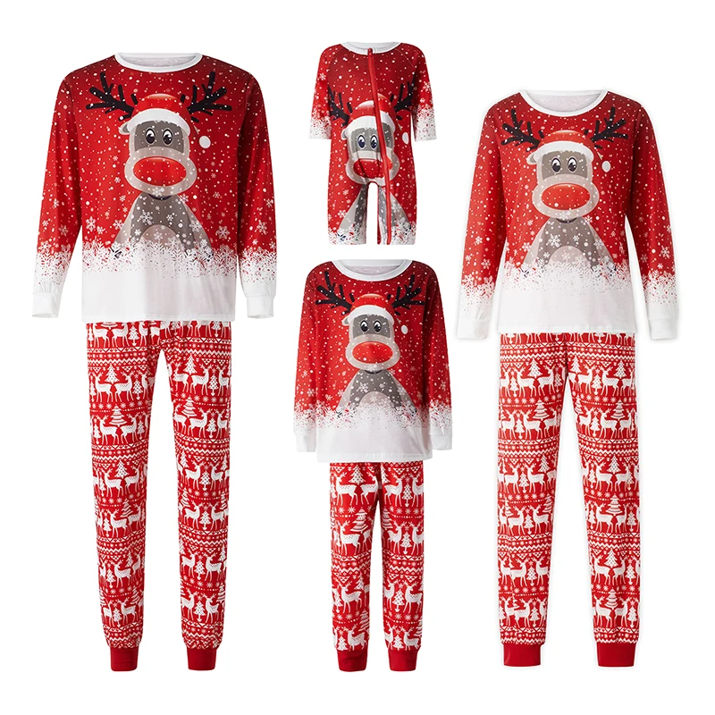 thumbnail image 5 of Conjunto de pijama navideño familiar a juego con manga larga y estampado de ciervos y copos de nieve, conjunto de pantalones y jersey para niños adultos, 5 of 5