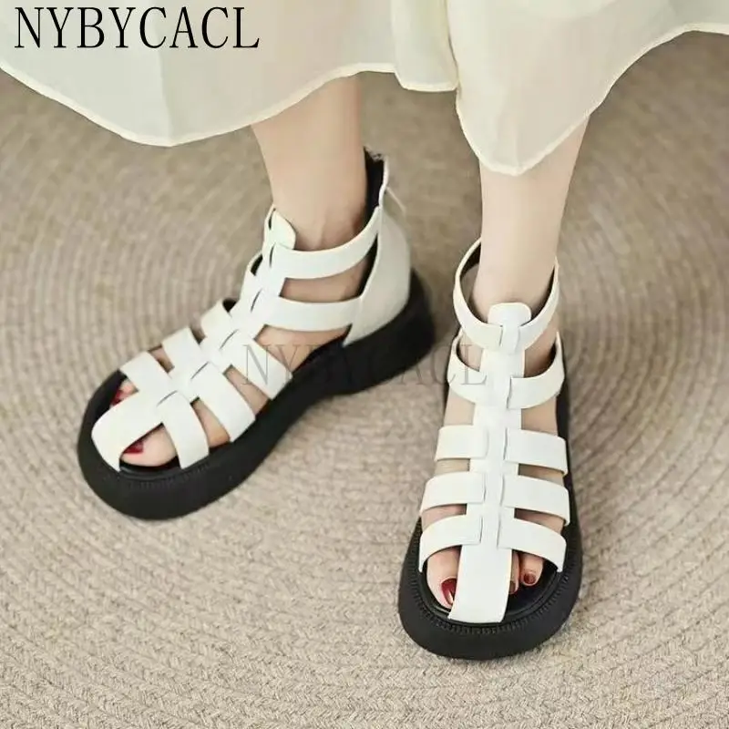 Fashion Womens Shoes 2022 Clogs With Heel Cross-Shoes Sandals Straps Muffins shoe Breathable All-Match Suit Female Beige New