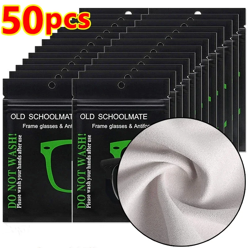 Glasses Cleaning Wipes 50PCS Reusable Anti-Fog Suede Pre-moistened Antifog Lens Cloth Defogger Prevent Fogging