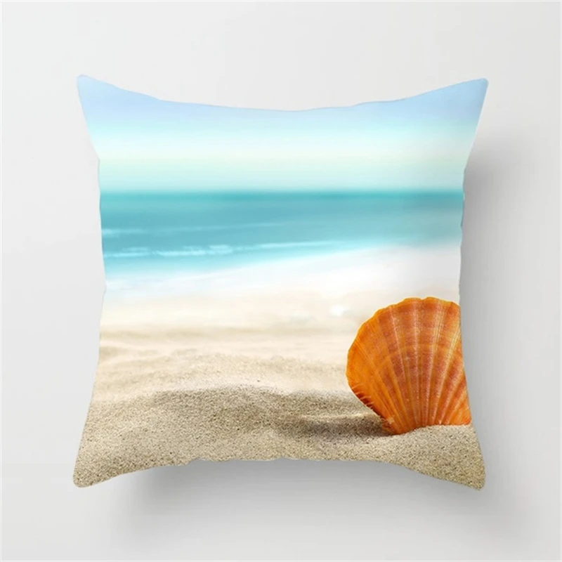 2022 Beach Pillowcase Shell Sea Thread Printing Cushion Cover Square Pillowcase Sofa Chair Linen Pillowcase Home Decor 45X45CM