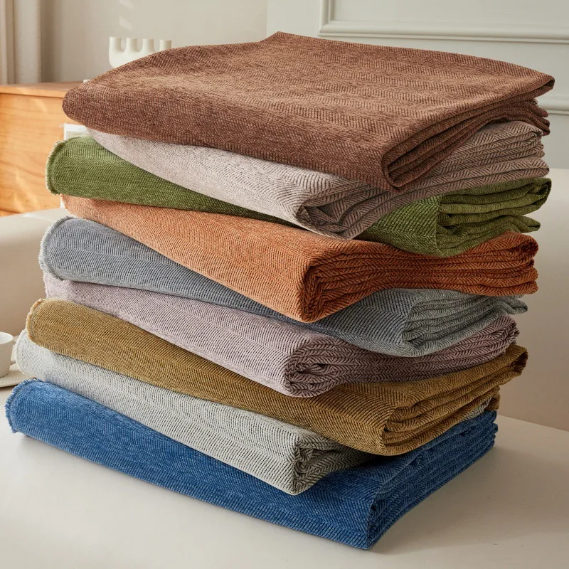 Simple Chenille Herringbone Print Sofa Towel Solid Color Multifunctional Decorative Home Sofa Towel Summer Universal Covers