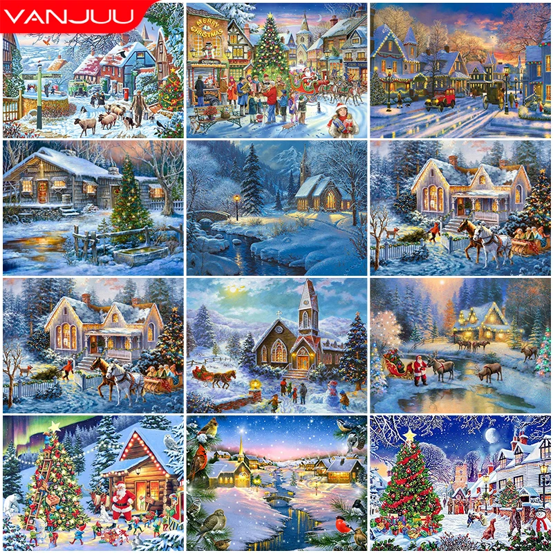 Full Square Round 5D DIY Diamond Painting Garden Landscape Winter Diamond Embroidery House Cross Stitch Mosaic Craft Home Decor