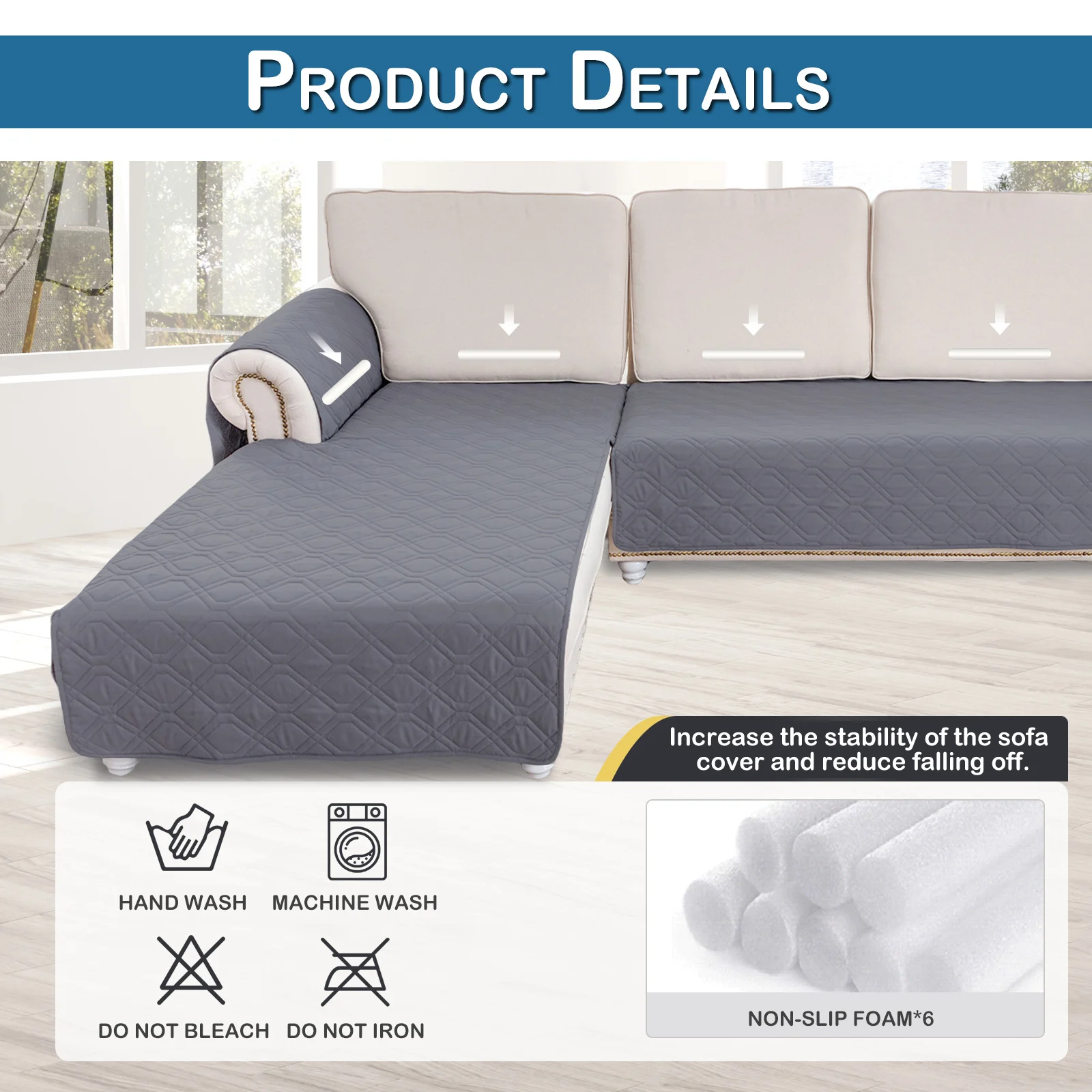 100% Waterproof Sectional Couch Covers 2 Pcs Quilted Slipcover Reversible L-Shape Sofa Covers for Living Room Pet Mat Protector 5