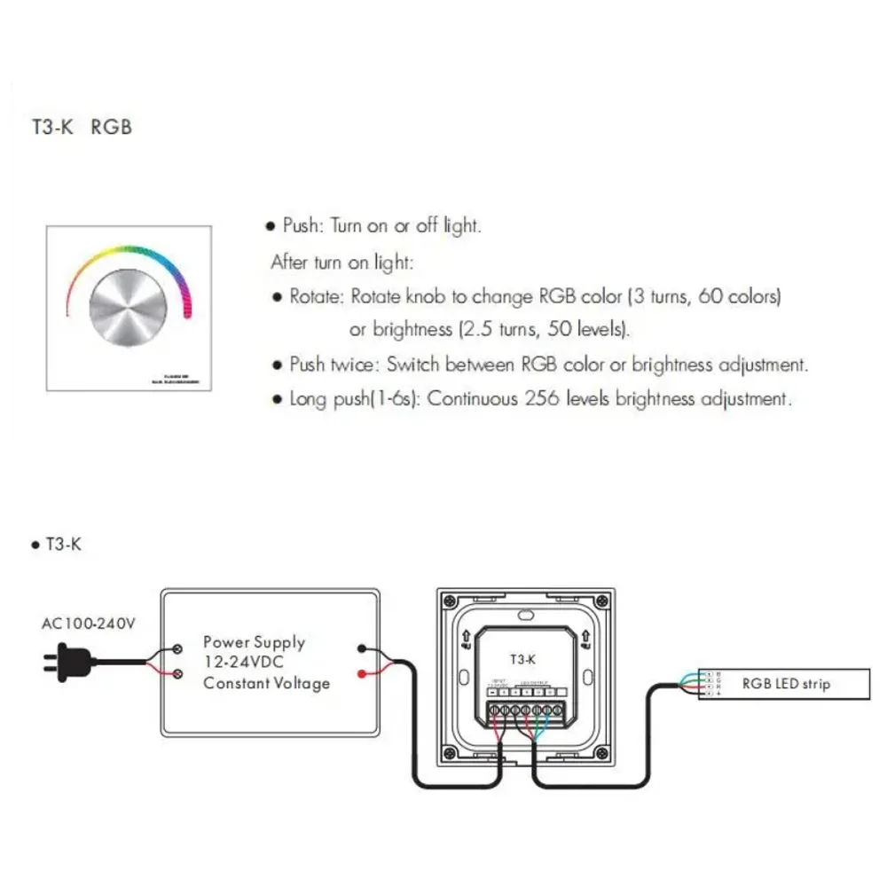 Skydance T1-K T2-K T3-K ͸ г  Ʈ LED  Ʈѷ DC12-48V, ܻ  ÷ RGB RGBW Ʈ 