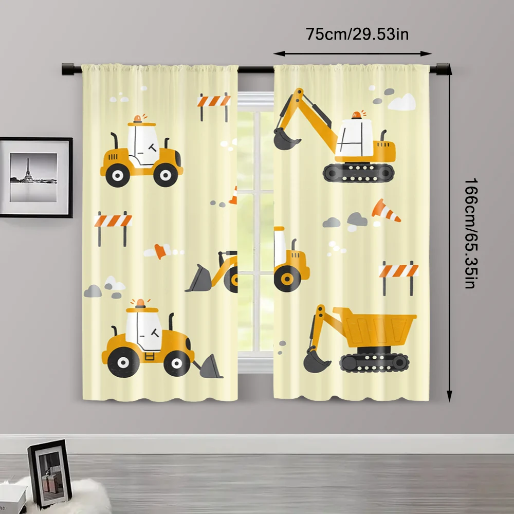 2pcs, Window Treatment Curtains Truck Tractor Machine Washable Fabric,Without Electricity Wall Decor for Indoor Celebrations, 3