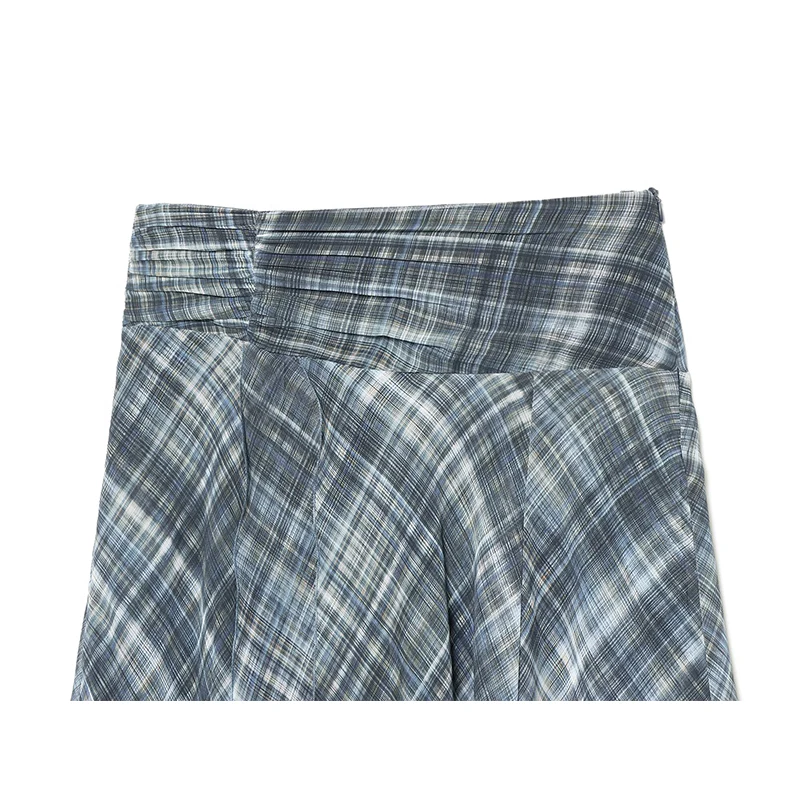 Winter New 2025 Pleated Decorative Asymmetric Hem Plaid Midi Skirt Women's Casual High WaistStreetwear Midi Skirts ﻿