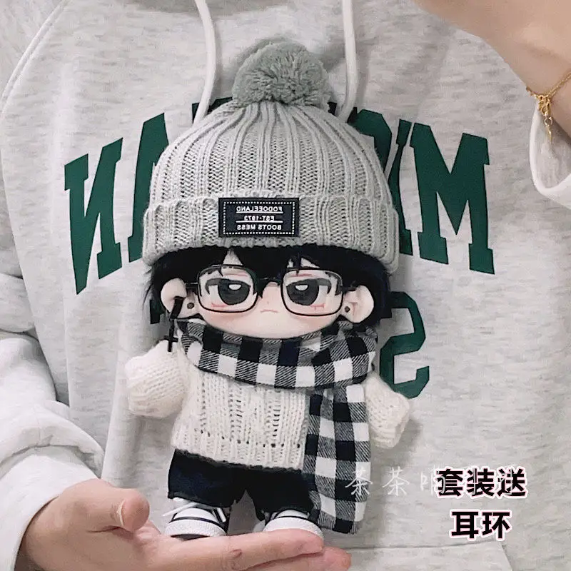 20cm Doll Clothes Gray Wool Hat Cool Artistic Style Suit Cotton Doll Clothes Fat Body Can Be Worn Fans Children Dolls Cute Gifts 2