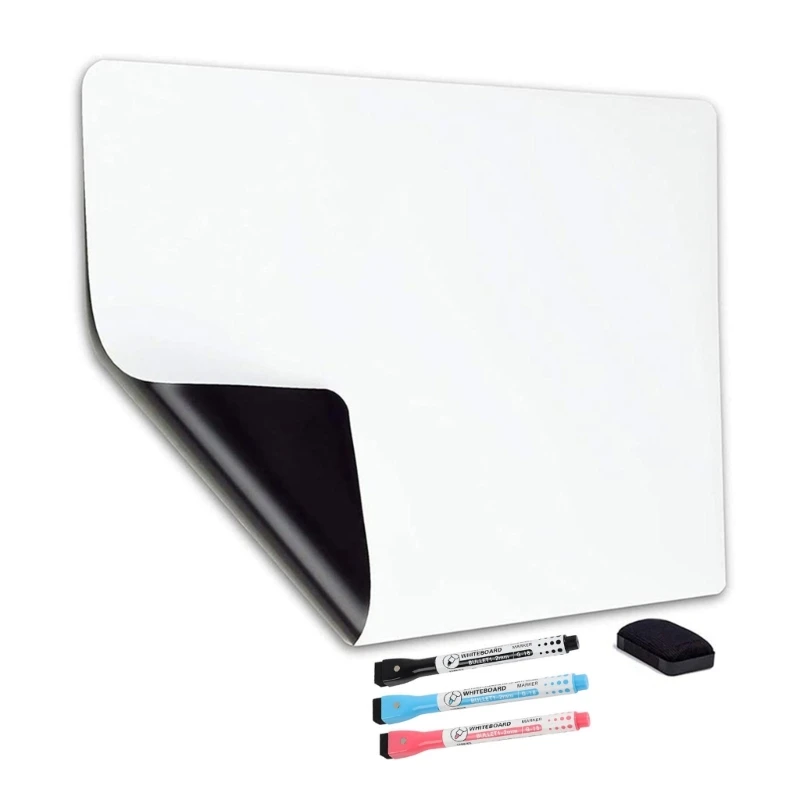 Fridge Message Board Sheet Self Adhesive with Drying Erase 3 Markers Magnetic Whiteboard for Refrigerator Shopping List