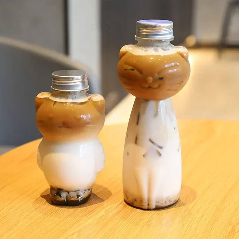 Tea Cup Coffee Mug Coffee Cup 350/500ML Kawaii Cat Water Bottle For Milk Tea Coffee Juice Portable Drinking Cup Transparent Beverage Drink Bottle with Lid
