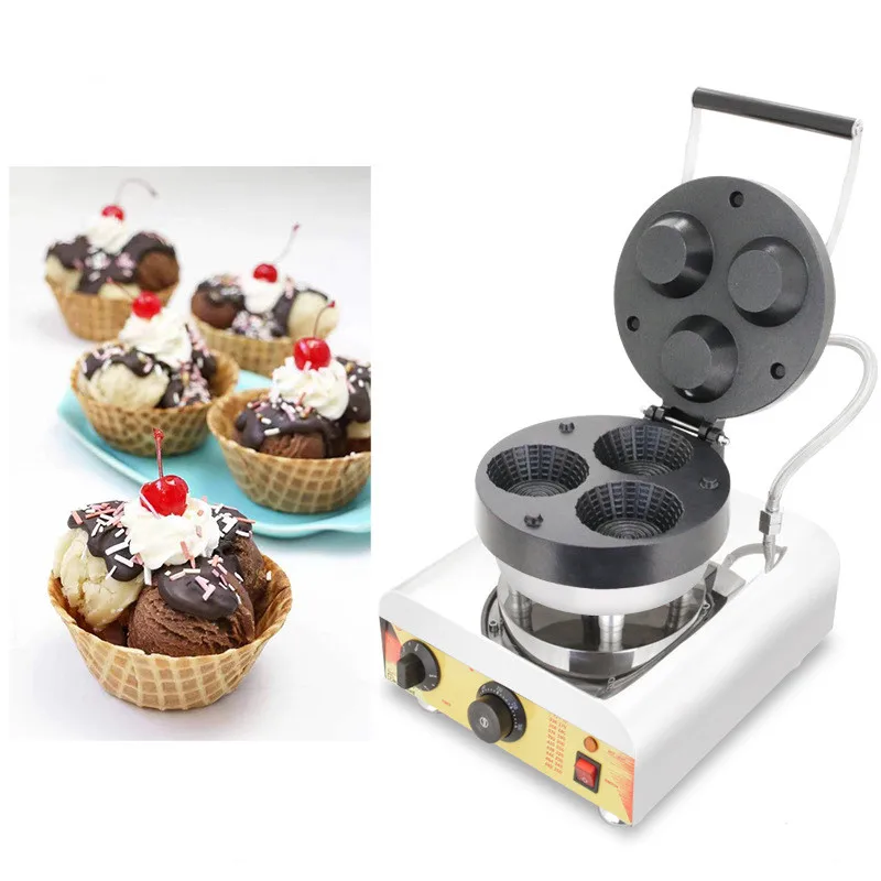 Double Side Heating Commercial Ice Cream Fruit Waffle Bowl Maker Stainless Steel Waffle Cup Cone Snack Machine Kitchen Appliance stadium tumbler snack bowl 2 in 1 travel snack