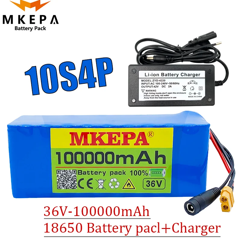 

Original 36V battery 10S4P 100Ah battery pack 1000W high power battery 42V 100000mAh Ebike electric bike BMS+42V2A Charger