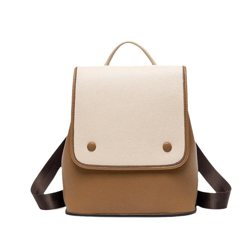 

All-match Backpack Women Genuine Leather Contract Color Racksack Travel Leisure Backpack