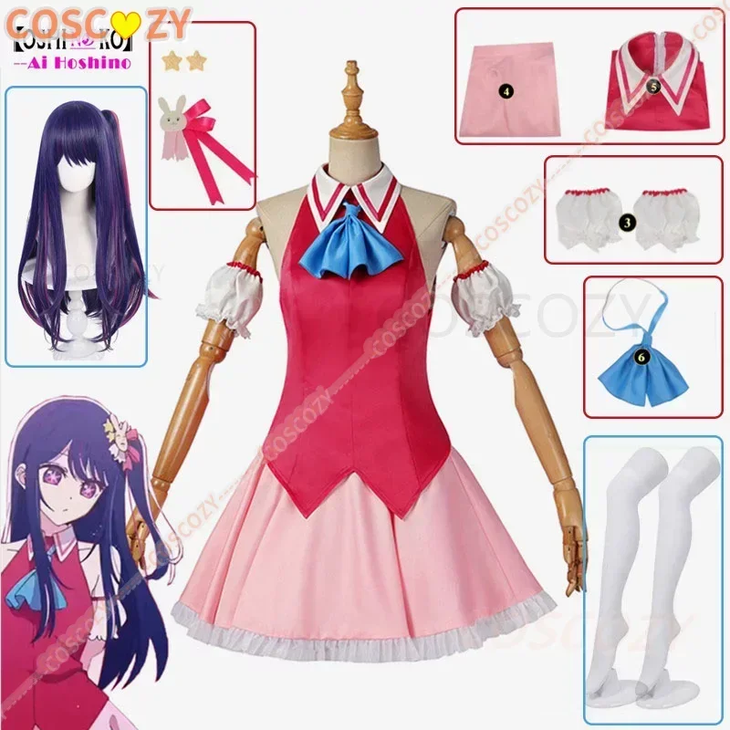 Cosplay Costume Ai Hoshino Cosplay Costume Oshi No Ko Cosplay Wig Red Dress Bunny Hairpin Performance Dress Women Event Party Outfit