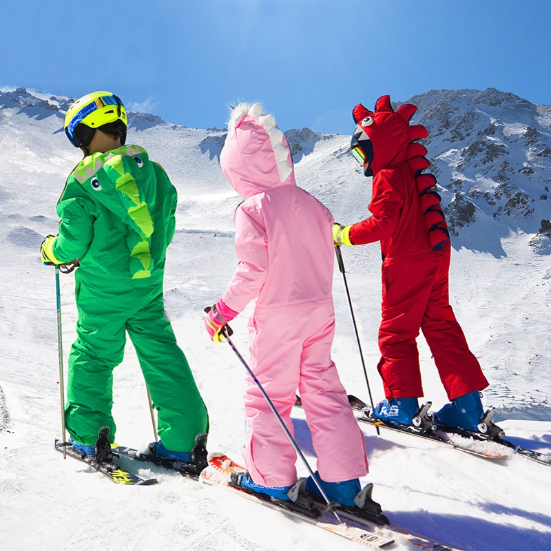 

Cartoon Sport One Pieces Boy Girl Snowsuits Winter Thick Warm Kids Overalls Outdoor Mountain Children Jumpsuits Hooded Overalls