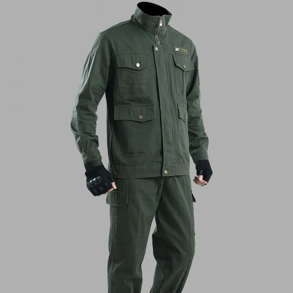 

Elastic Waist 2 Pcs/Set Great Zipper Work Clothes Two-piece Set Men Suit Dirt-proof for Work