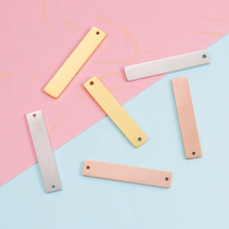 

20Pcs/Lot 6*32mm Rectangle Tag Bar Blank Charms Connector Mirror Polish Stainless Steel For DIY Stamping Word Logo Charms