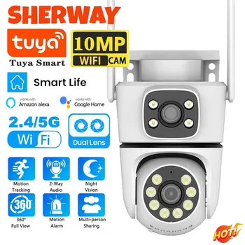 10MP Tuya 5G Wifi PTZ Camera 4K Dual Lens Dual Screen Security Camera Human Detection Outdoor Wireless Surveillance 10X Zoom Cam 1