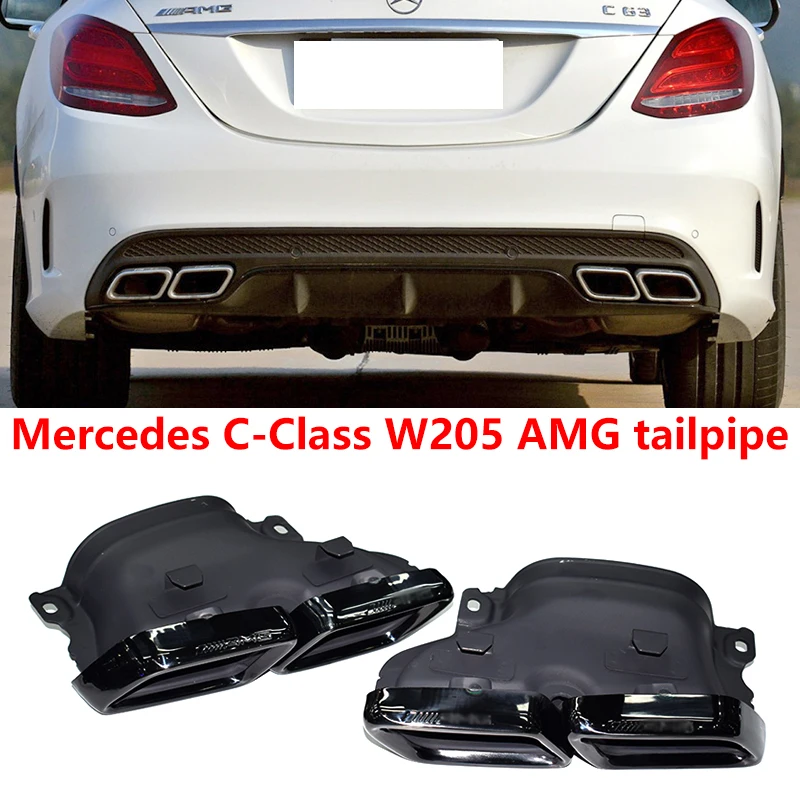 Tail Pipe Muffler For 15-18 Mercedes C-Class W205 C200 C300 C260 C180 Matte Black Square Mouth AMG Exhaust Pipe Muffler