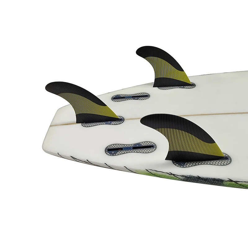 Medium/Large UPSRUF FCS 2 Fibreglass Short Board Fins Thruster Tri Double Tabs 2 Black Yellow Surfboard Fins Surfing Accessories