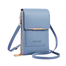 RFID - Blocking Leather Crossbody Bag with Touch Screen Phone Pocket (Blue)
