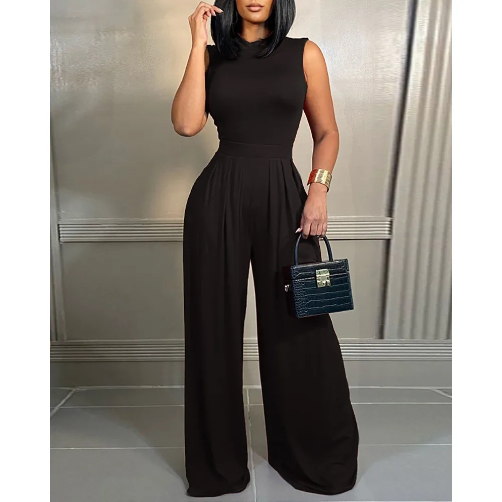 Casual Sleeveless Floral Print Jumpsuit Women Spring Summer Long Wide Leg Pants Elegant Jumpsuits 2024 Fashion One Piece Rompers