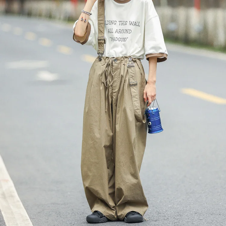 Unisex construction site overalls for male and female students Korean style loose spring and summer 2024 casual wide leg pants