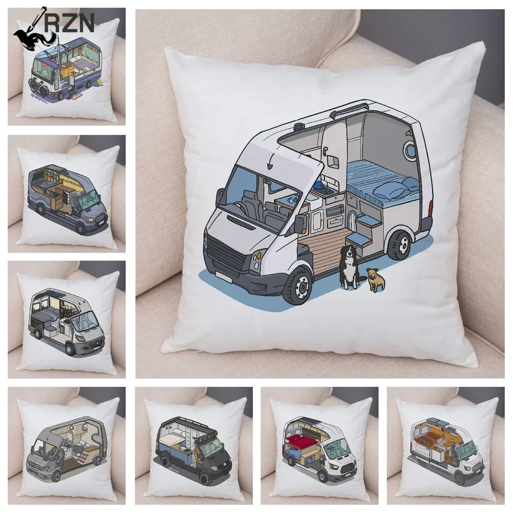 

45X45cm Caravan Pattern Decorative Cushion Pillowcase Polyester Cushion Cover Throw Pillow Sofa Living Room Decor Pillowcover