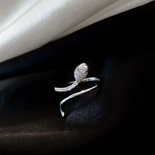 

2022 New Ring Silver Snake-shaped Micro-inlaid Zircon Open Women's Ring Fashion Personality Jewelry Luxury Wedding Party Ring