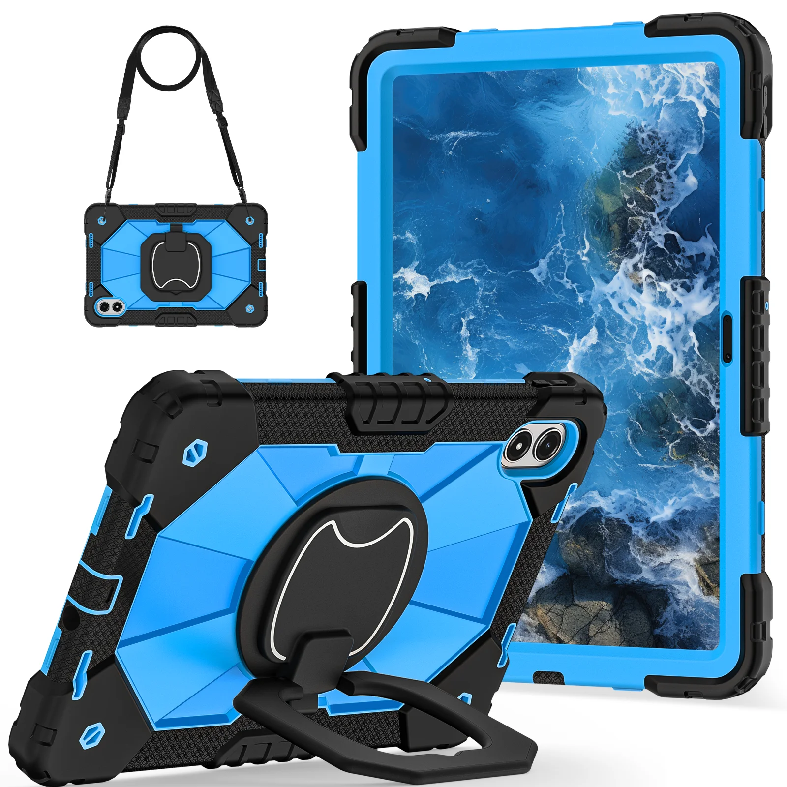 Heavy Duty Shockproof Tablet Case with Stand & Shoulder Straps - Silicone + PC