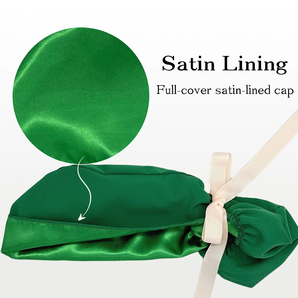 Satin Lined Silky Green Scrub Cap