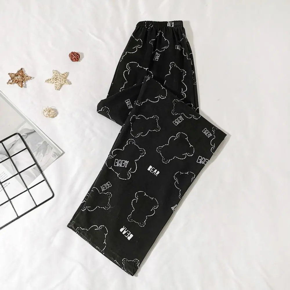 

Пижамные штаны с высокой талией и широкими штанинами, новинка, пижамные штаны из искусственного хлопка с мультяшным принтом, милые свободные домашние штаны для женщин