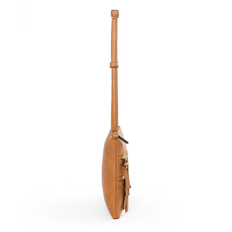 Ladies Crossbody PU Leather Leisure Pure Color Multifunctional Pocket Double Zipper Vertical Women's Bag Shoulder Bag