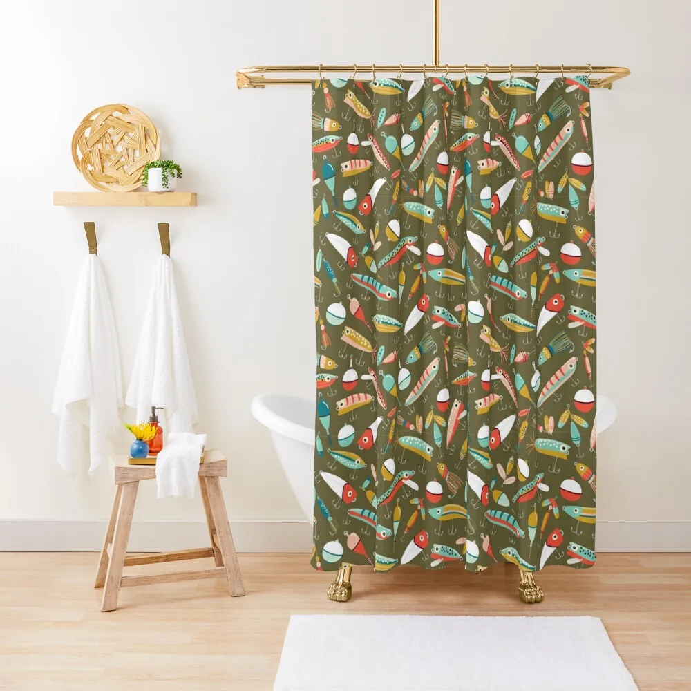

Fishing Lures Green Shower Curtain Transparent Bathroom Shower Modern Bathroom Accessories Curtain