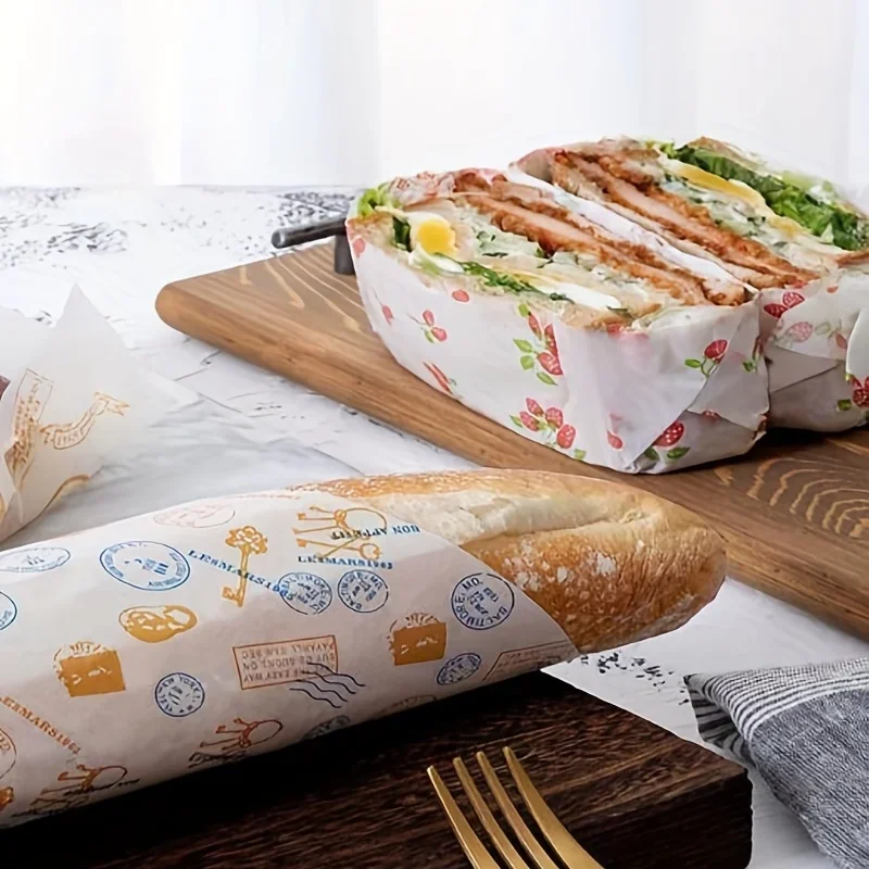 50Pcs Oilproof Wrapping Paper for Bread Sandwich Burger Fries, Food-grade Wax Paper Baking Tools Kitchen Gadgets For Party Gift
