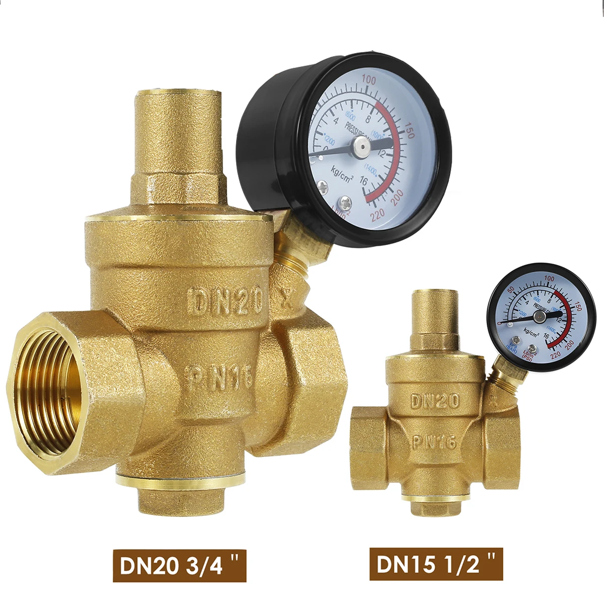 วาล์วเรกูเลเตอร์วัดแรงดันน้ำ DN20ทองเหลืองขนาด3/2นิ้วตัวลดแรงดัน DN15แบบปรับแรงดันได้ 1