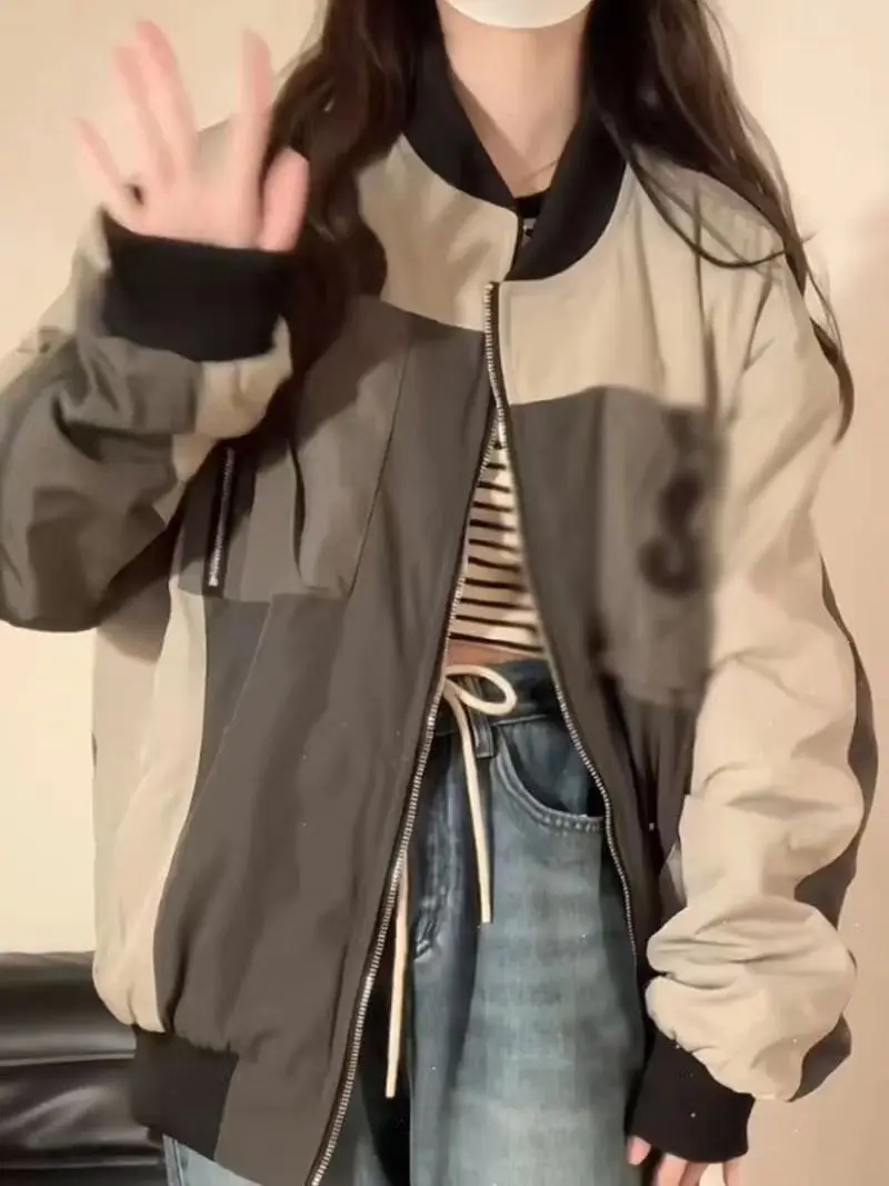 Vintage Baseball Jacket Women Zipper 2000s Aesthetic Oversized Korean Fashion Streetwear Bomber Jackets Female Coats