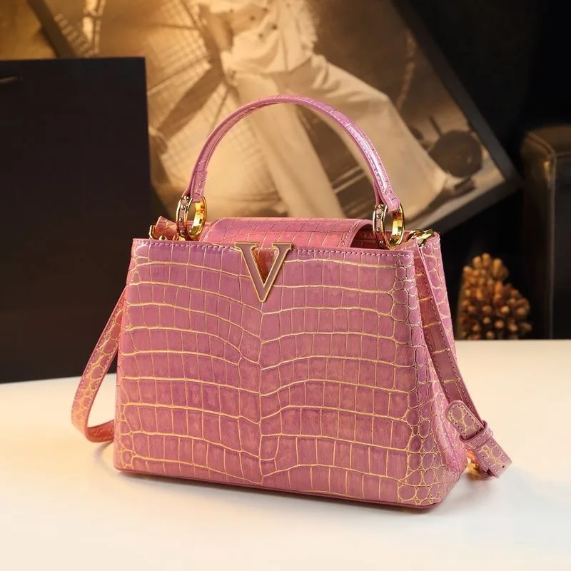 

Genuine Leather Gradient Crocodile Pattern Women Handbags Tote Bag Female 2023 V-Shaped Shoudler Messenger Bags Luxury Fashion