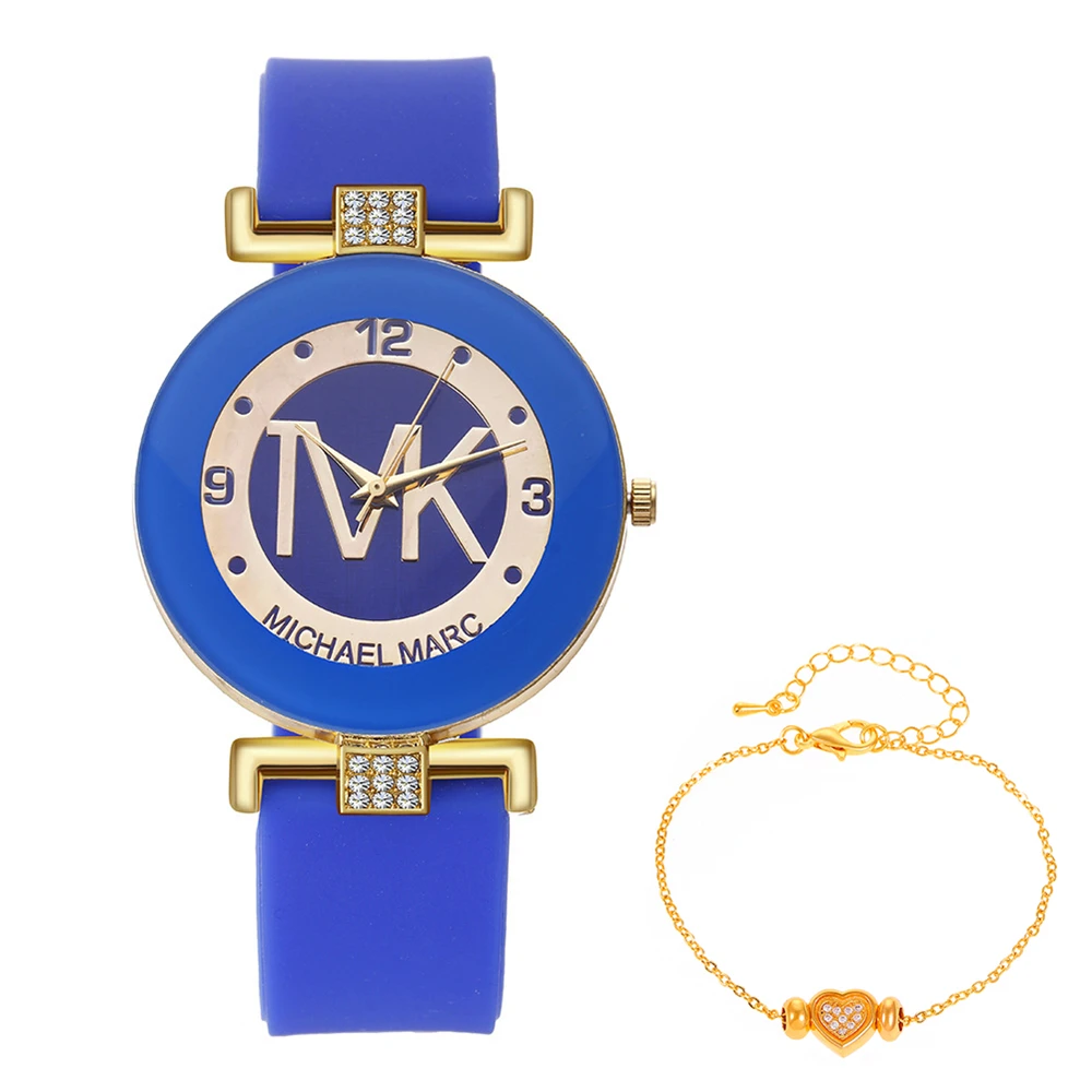 Fashion TVK Brand Women's Watch Simple Luxury Rhinestone Watch for Women Quartz Watch Casual Silicone Strap Ladies Clock