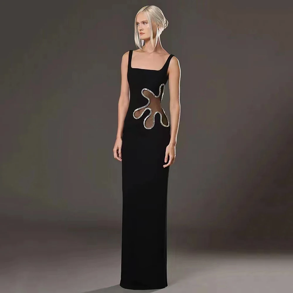 

Лето 2024, новинка, женское черное сексуальное Сетчатое лоскутное длинное платье без рукавов, облегающее коктейльное платье