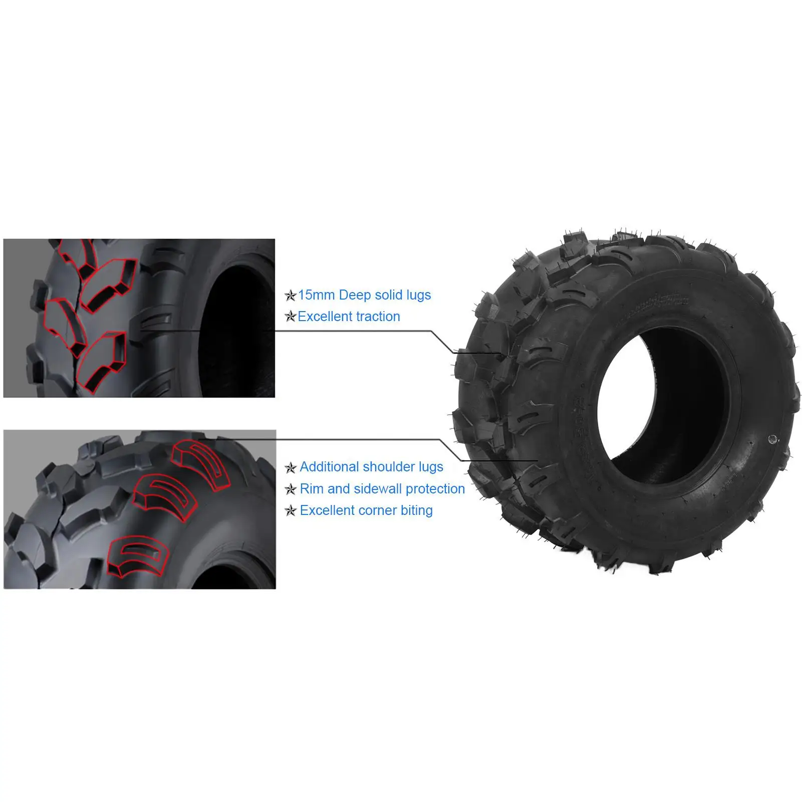 Quad Bike Outer Tire ATV Tubeless Tire Large Friction for utvs Dirt Bikes for 8x7in Wheel Rim