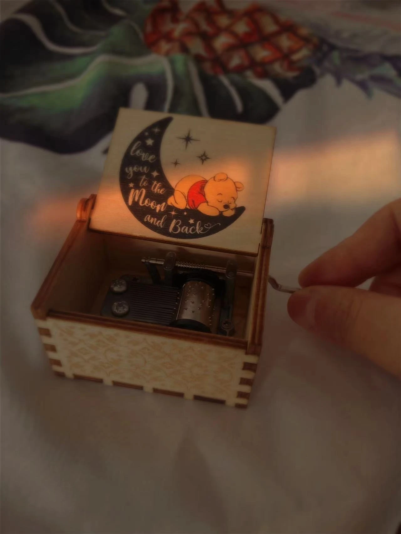 Wooden Music Box The Pooh Saying Music Boxes Antique Engraved Musical Boxes Gifts for Birthday/Christmas/Anniversary 5