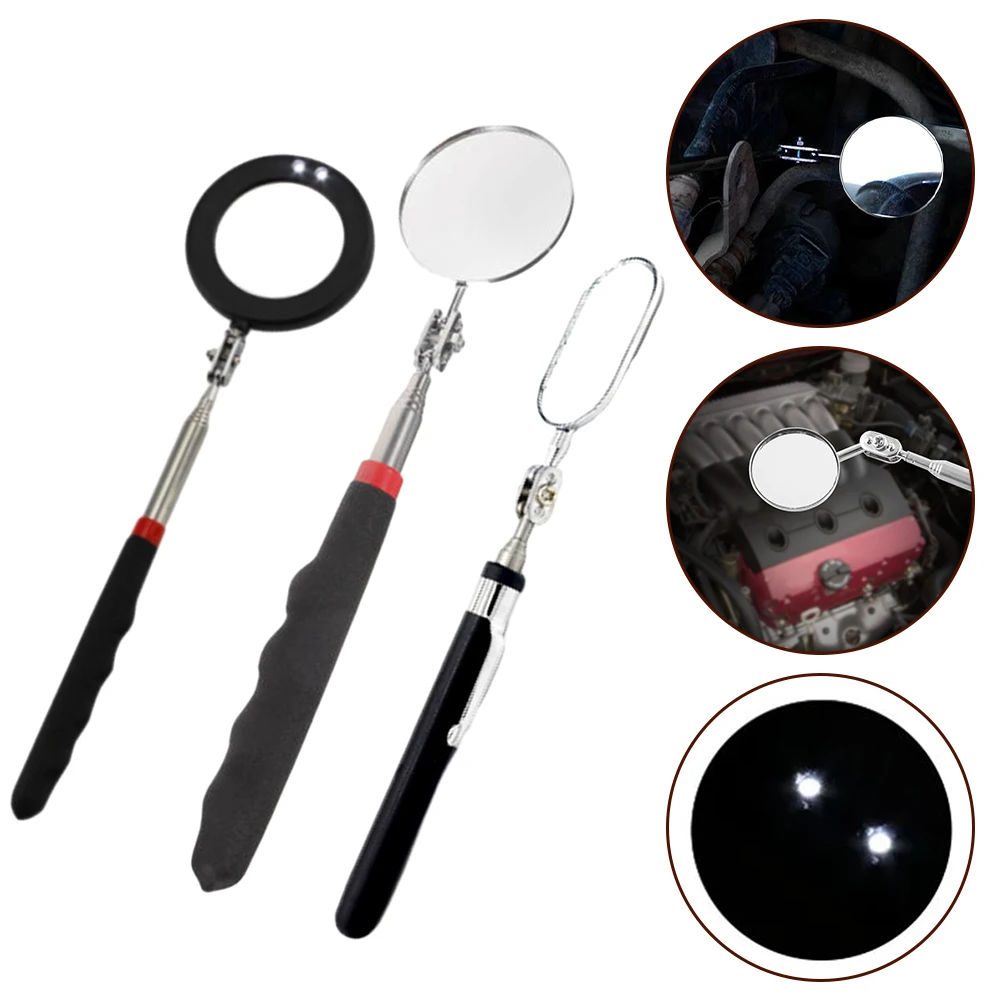 

360° Inspection Mirror LED Light Telescoping Mirrors Extend Mechanic Tools Retractable Suction Wand Chassis Inspection