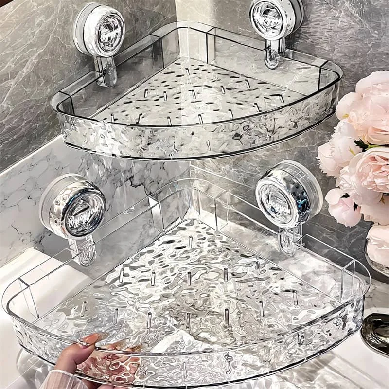 

Bathroom Suction Cups Shower Shelves Wall Mounted Storage Rack Draining Basket Holder Punch-Free Organizer Bathroom Accessories