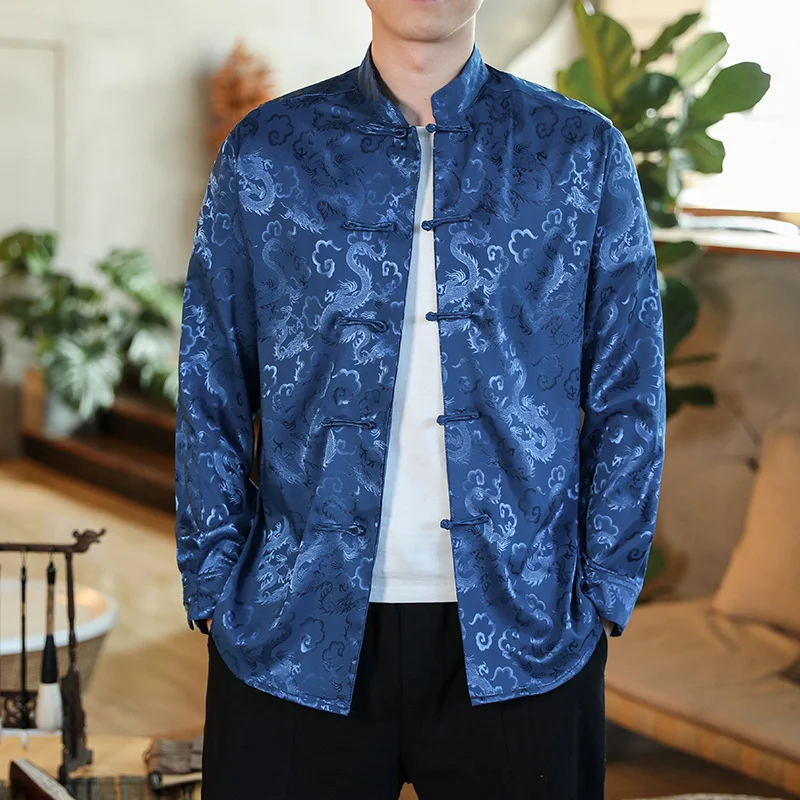 Men's Modern Fashion Style Asian Tang Suit Dragon Shirt Kung Fu Coat Chinese Traditional Clothing Hanfu