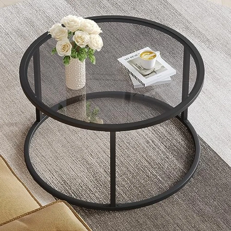 Round Coffee Table Glass Coffee Tables for Small Space Simple Modern Center Table for Living Room Home Office Sofa Side Table w
