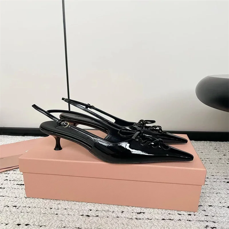 2024 new spring and Summer Lady Bow Baotou sandals pointy stiletto heels