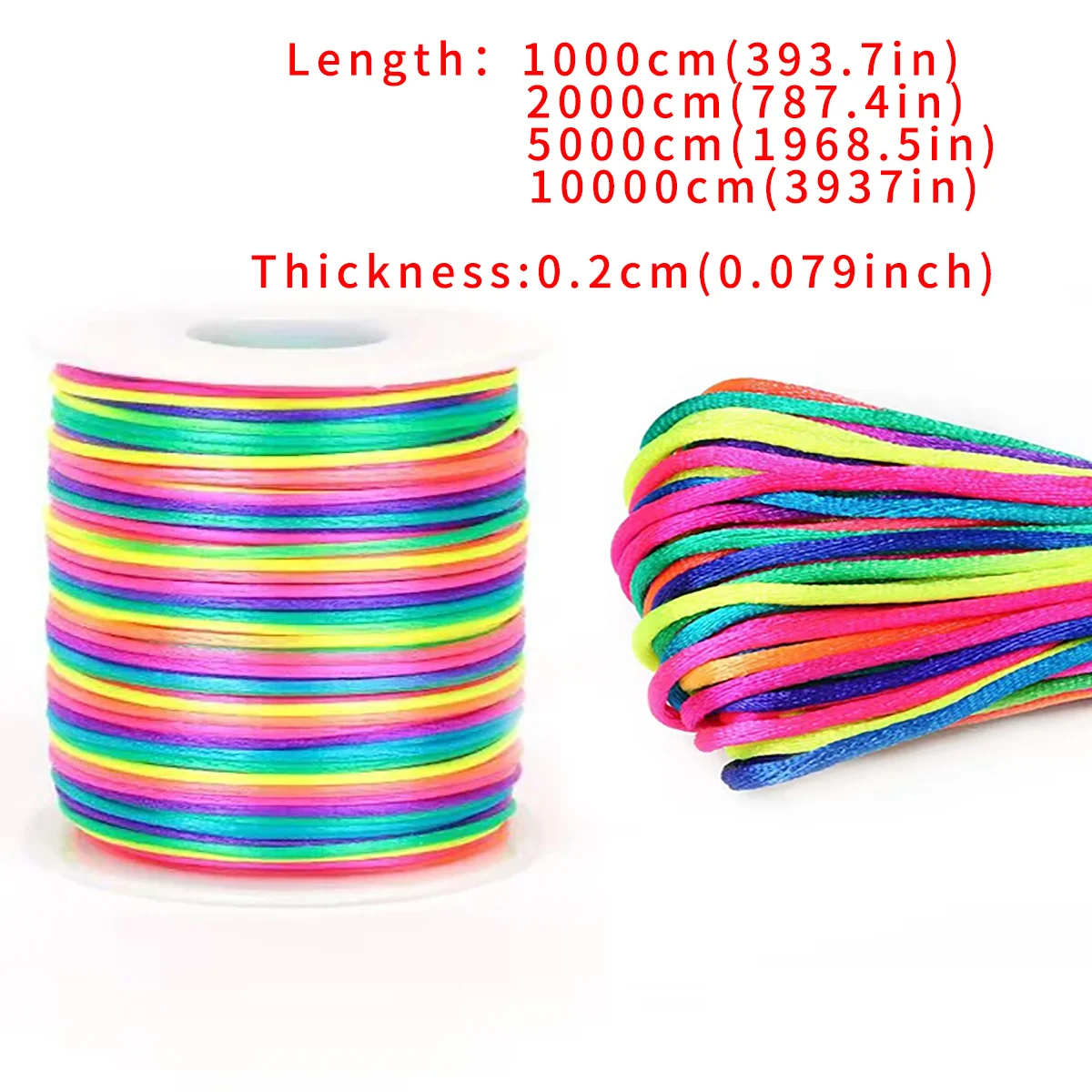 Nylon Cord 10/20/40/100M 2mm Nylon Line Cord Rope Chinese Knotting Rattail Satin Cords Bracelet Braided String DIY Tassels Shamballa Thread
