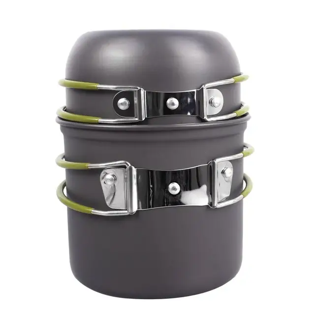 접이식 손잡이가 있는 캠핑 조리기구 세트로 안전한 야외 요리 경험