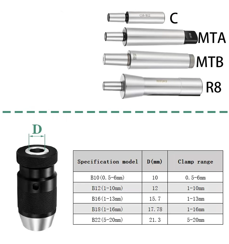 Self-tightening Drill Chuck Three Claws Morse Drill Chuck Lathe CNC Machine B10 B12 B16 B18 B22 MT2 MT3 MT4 MT5 R8 C20 Drill Chuck