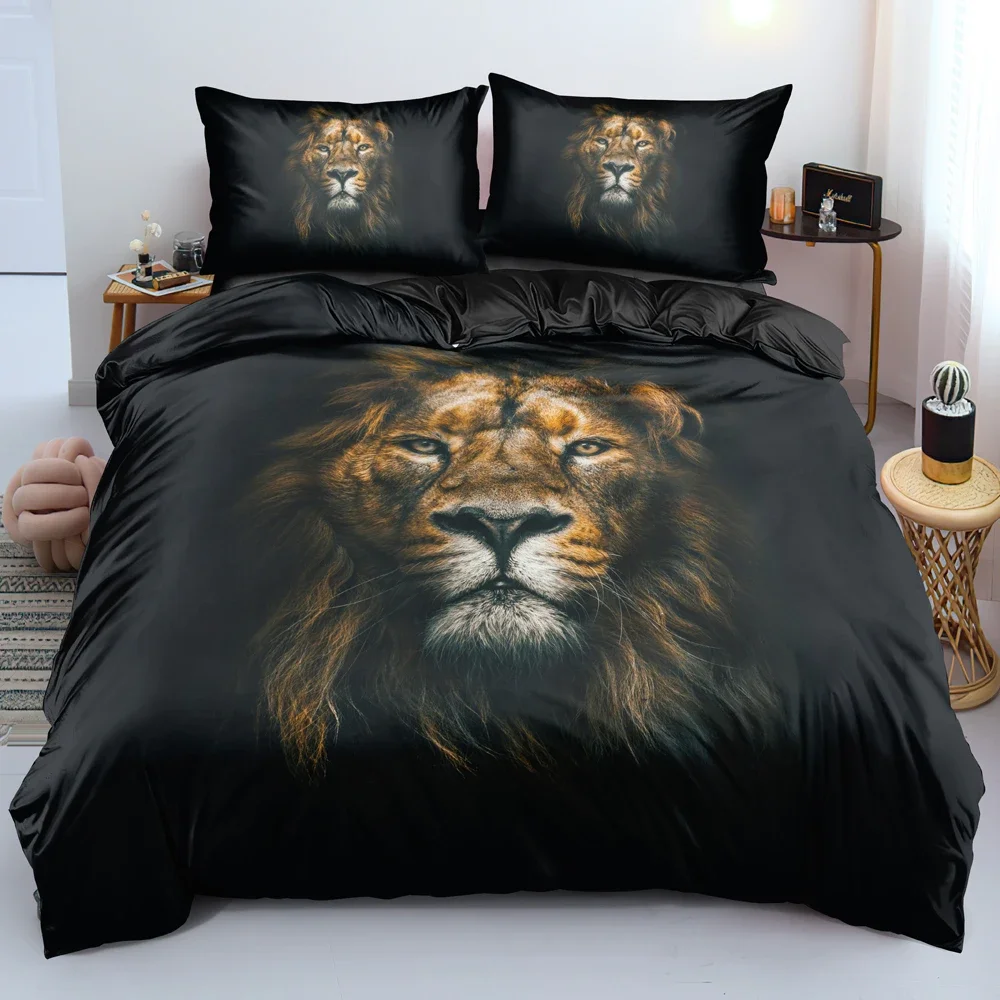 Black Lion Duvet Cover Bed Sheet Pillow Three-Piece Bedding Set